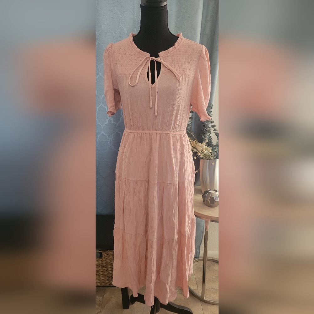 Blush pink "linen-like" midi dress